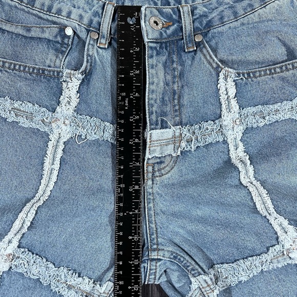 Ragged Jeans Womens 28 Blue Patchwork Light Wash Y2K Preppy Punk‎ Fringe Grunge - Picture 5 of 8